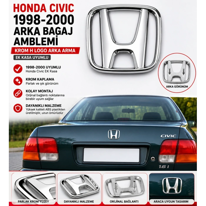 Honda Civic 1998-2000 Arka Bagaj Amblemi Krom H Logo Arka Arma EK Kasa Uyumlu