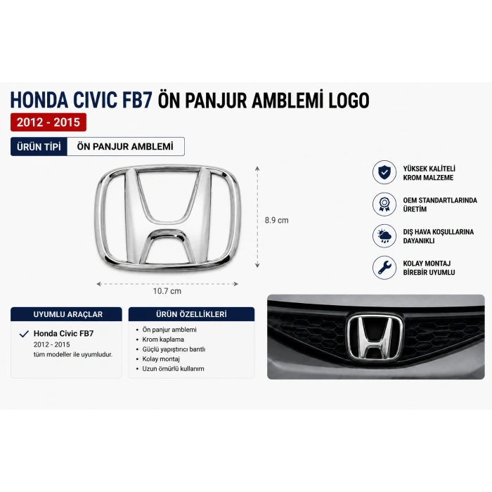 Honda Civic FB7 Ön Panjur Amblemi Logo 2012-2015