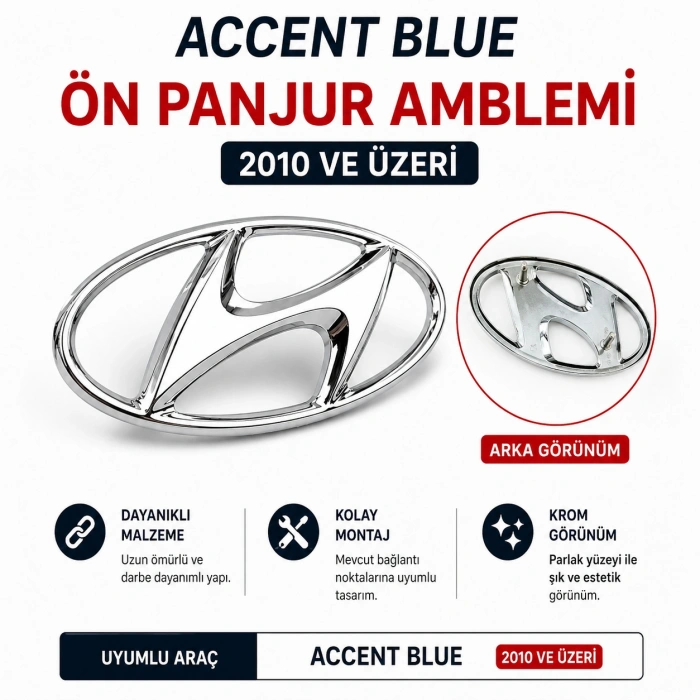 Hyundai Accent Blue Uyumlu Ön Panjur Amblemi 2010 ve Üzeri