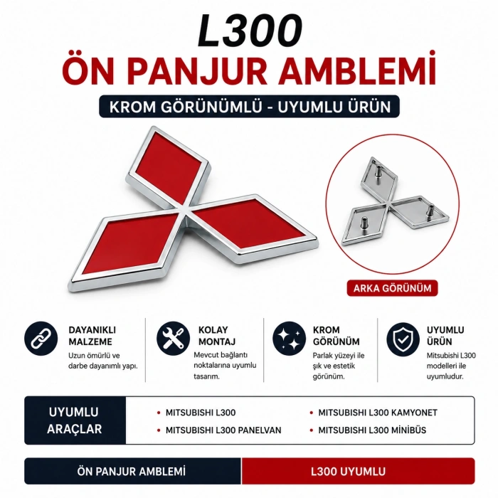 Mitsubishi L300 Uyumlu Ön Panjur Amblemi Krom Görünümlü