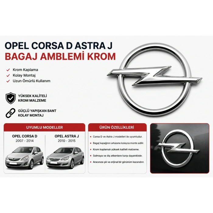 Opel Corsa D Astra J Bagaj Amblemi Krom Logo Yazı