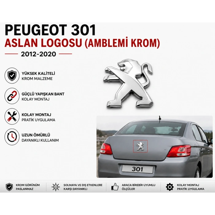 Peugeot 301 Bagaj Aslan Amblemi Krom 2012-2020