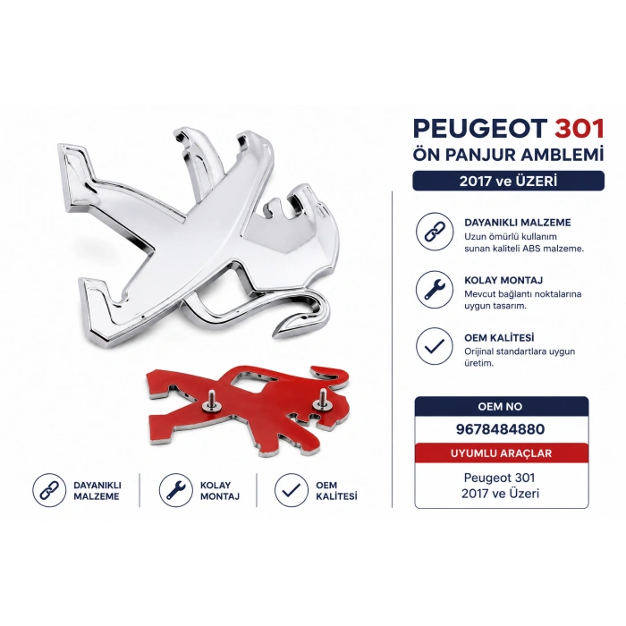 Peugeot 301 Ön Panjur Amblemi Aslan Arması 2017 ve Üzeri