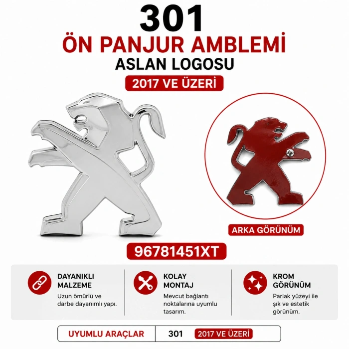 Peugeot 301 Ön Panjur Amblemi Aslan Logosu 2017 ve Üzeri
