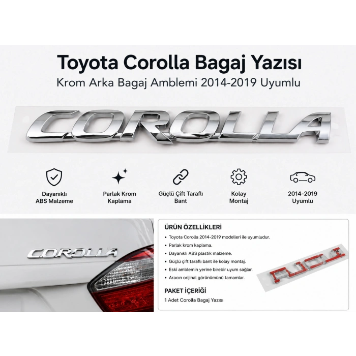 Toyota Corolla Bagaj Yazısı Krom Arka Bagaj Amblemi 2014-2019 Uyumlu
