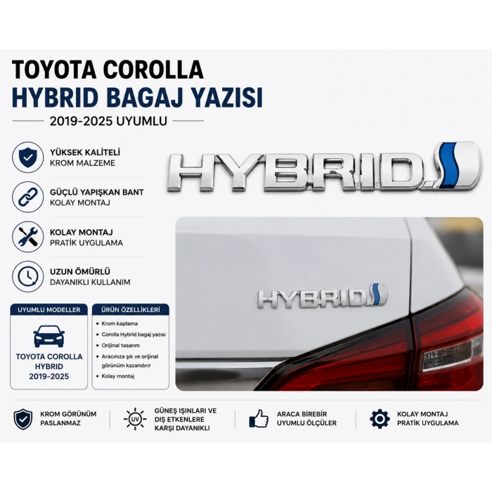 Toyota Corolla Hybrid Bagaj Yazısı Amblemi Krom 2019-2025 Uyumlu