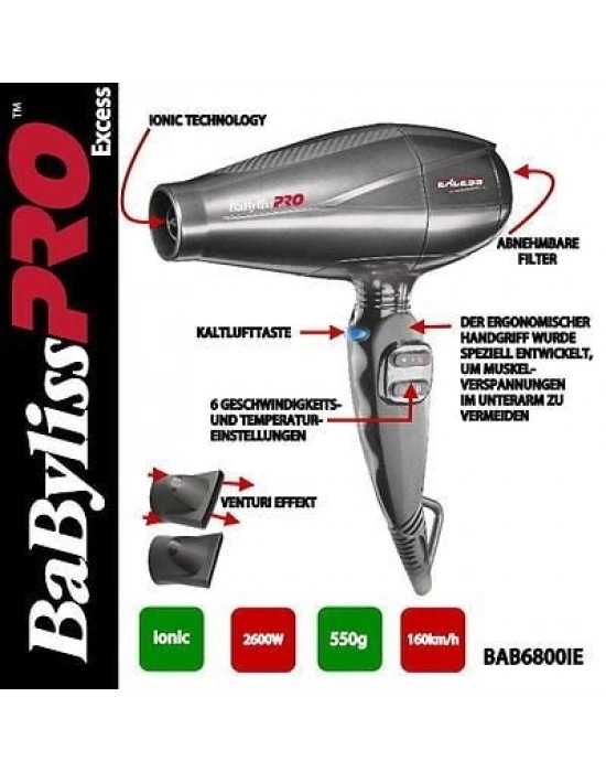 BaByliss Pro Excess Profesyonel Fön Makinesi İonic 2600 Watt BAB6800IE