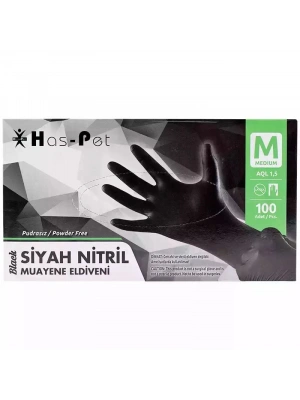 Haspet  Nitril Pudrasız Eldiven Siyah 100lü Medium