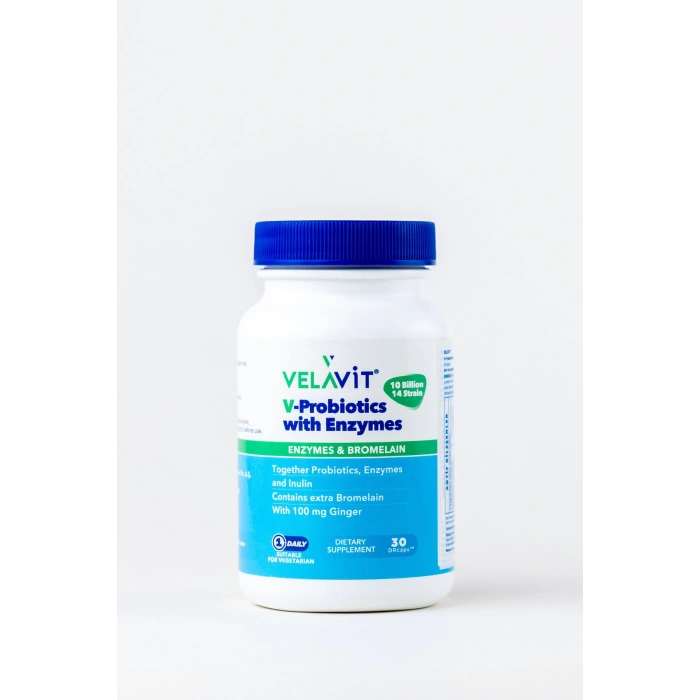 V-Probiotics with Enzymes - Enzimli Probiyotik - Glutensiz 30 Kapsül - 10 milyar KOB - Probiyotikler ve Sindirim Enzimleri Beraber