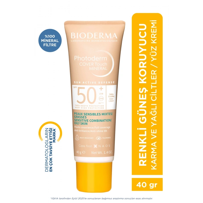 Photoderm Cover Touch SPF50+ Karma ve Yağlı Ciltler Kapatıcı Etkili Güneş Kremi Very Light 40 ML