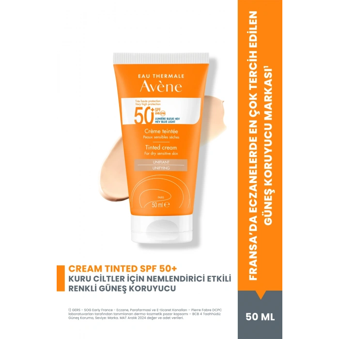 Cream SPF 50+ Kuru Ciltler için Renkli Güneş Kremi Yüksek Koruma ve Nemlendirici Etkili 50 ml