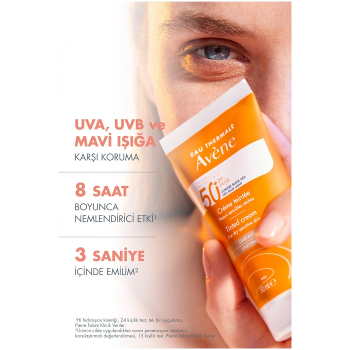 Cream SPF 50+ Kuru Ciltler için Renkli Güneş Kremi Yüksek Koruma ve Nemlendirici Etkili 50 ml