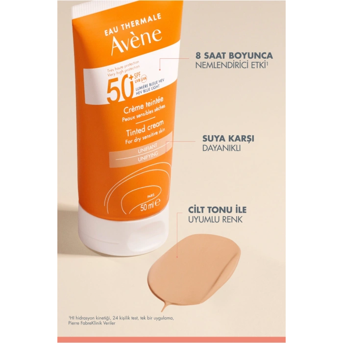 Cream SPF 50+ Kuru Ciltler için Renkli Güneş Kremi Yüksek Koruma ve Nemlendirici Etkili 50 ml