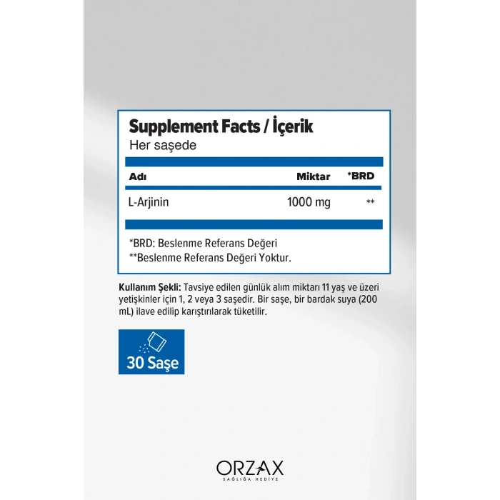 Orzax L-Arjinin 1000 mg Takviye Edici Gıda 60 Saşe