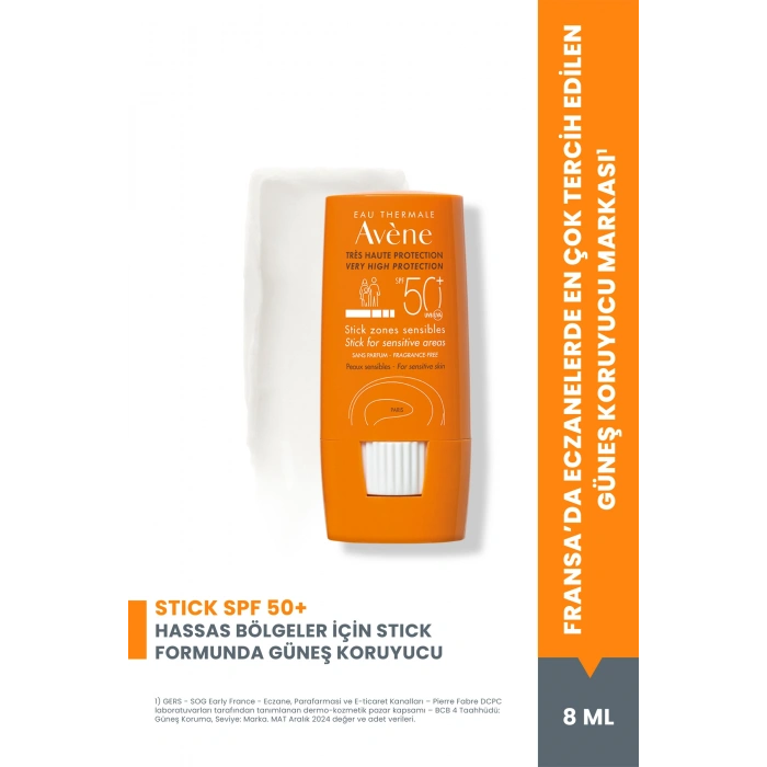 Stick Güneş Kremi SPF 50+ Hassas Bölgeler için Yüksek Koruma Sağlayan Güneş Koruyucu 8 gr