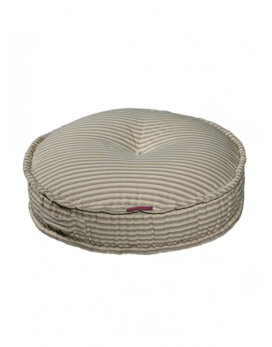 Ottoman Round Vintage Striped Beige