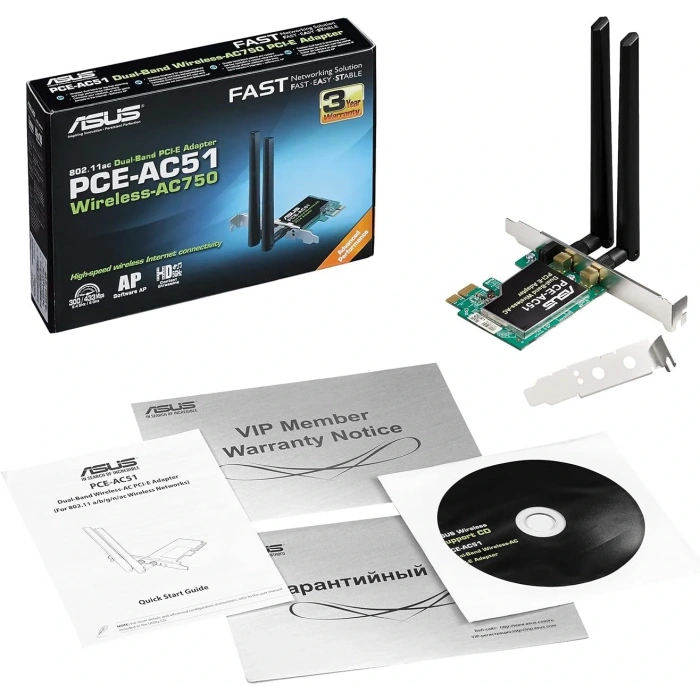 Asus PCE-AC51 AC750 Wi-Fi PCI Express Adaptör