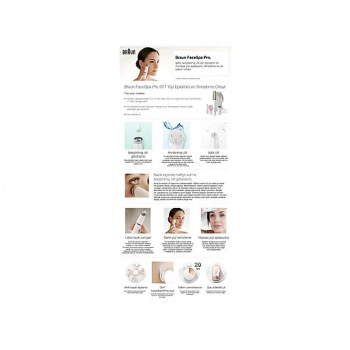 BRAUN FaceSpa Pro 911 -3 Ekstra Ürün- Yüz Epilasyon Cihazı Beyaz/Bronz