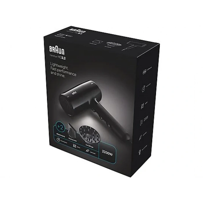 BRAUN HD225E HD2.2 Iontec Difüzörlü Saç Kurutma Makinesi Siyah