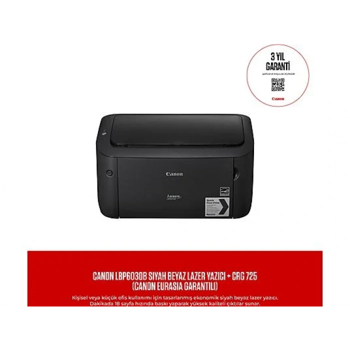CANON i-Sensys LBP6030B+Toner/ Siyah-Beyaz Mono Lazer Yazıcı Siyah