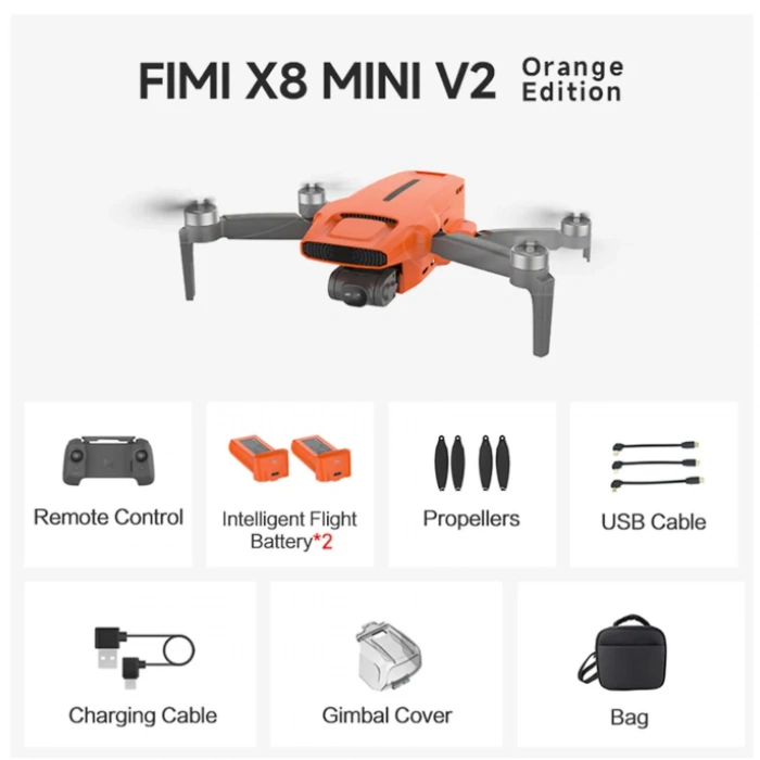 FIMI X8 Mini V2 Drone Çanta ve Çift Bataryalı Turuncu