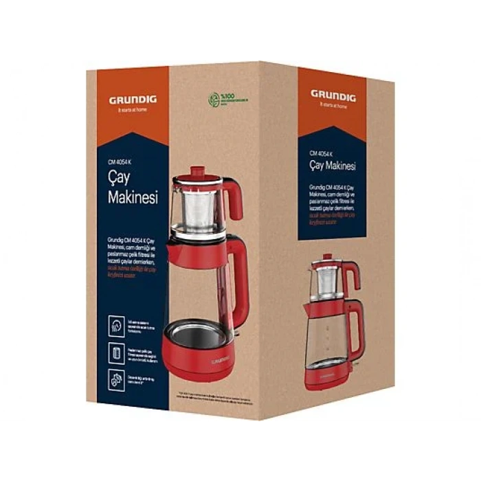 GRUNDIG CM 4054 K New Line 1900 W Cam Demlikli Çay Makinesi Kırmızı