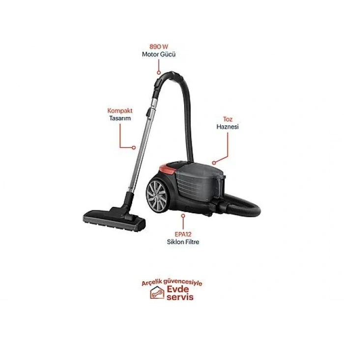 GRUNDIG VCC 2171 Toz Torbasız Elektrikli Süpürge Kırmızı Siyah