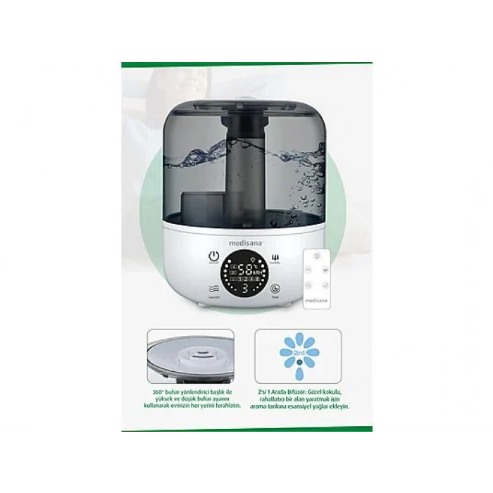 MEDISANA 45055 Ekranlı Aroma Fonksiyonlu 2.5L Buharlı Hava Nemlendirme Cihazı Beyaz