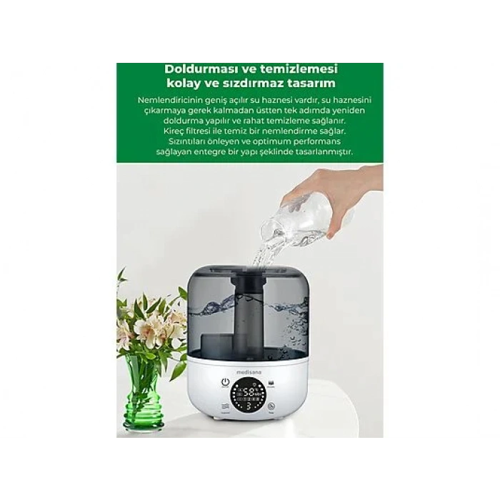 MEDISANA 45055 Ekranlı Aroma Fonksiyonlu 2.5L Buharlı Hava Nemlendirme Cihazı Beyaz