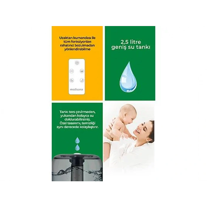 MEDISANA 45055 Ekranlı Aroma Fonksiyonlu 2.5L Buharlı Hava Nemlendirme Cihazı Beyaz