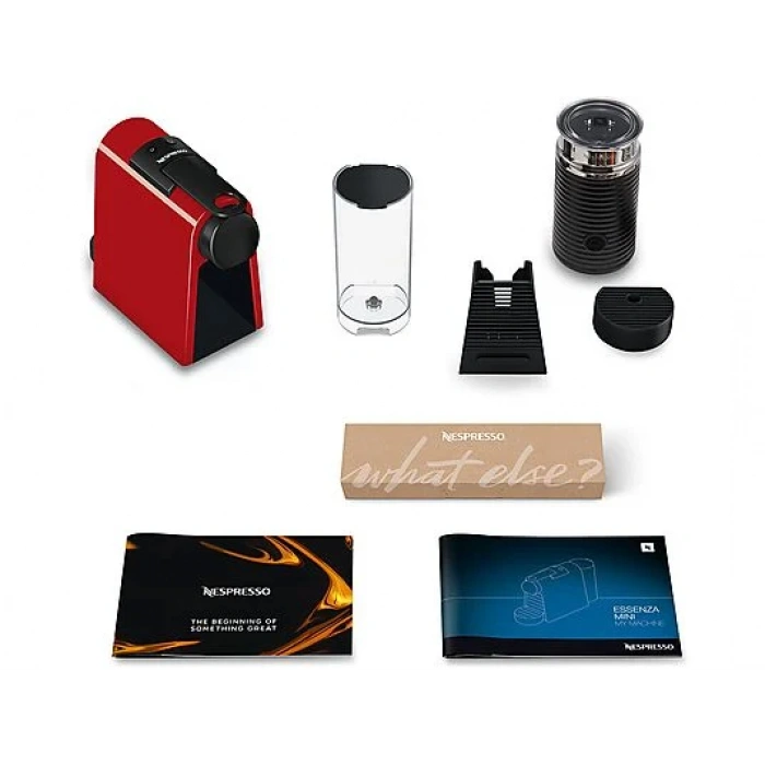 NESPRESSO D35 Essenza Mini Kırmızı Kahve Makinesi ve Süt Köpürtücü Aksesuar
