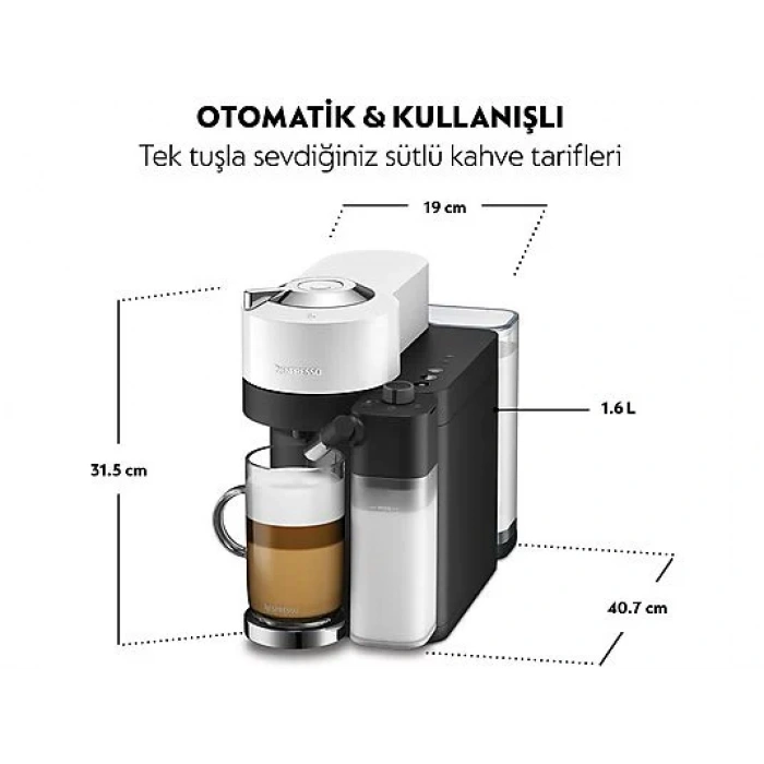 NESPRESSO Vertuo Latissima Süt Çözümlü Kapsüllü Kahve Makinesi Beyaz