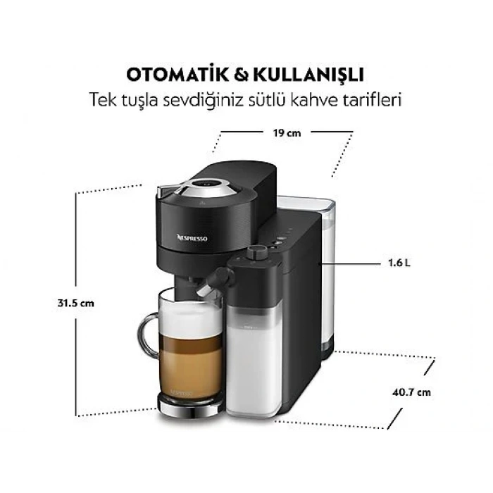 NESPRESSO Vertuo Latissima Süt Çözümlü Kapsüllü Kahve Makinesi Siyah