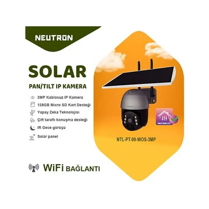 NEUTRON 3MP Wifi Solar Güneş Enerjili IP Kamera Siyah