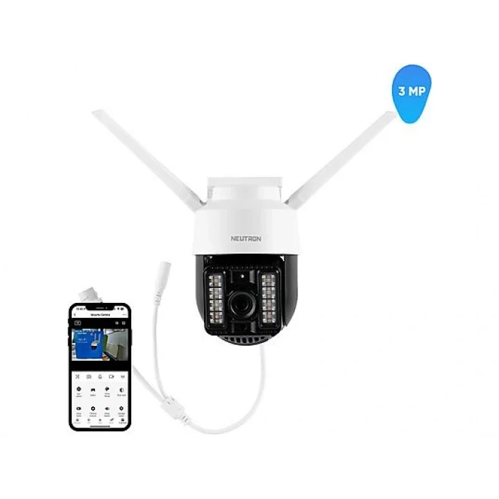 NEUTRON Gece Görüşlü Led Işıklı 360° Dönebilen Alarmlı 3MP PTZ Dış Ortam Güvenlik Kamerası Beyaz