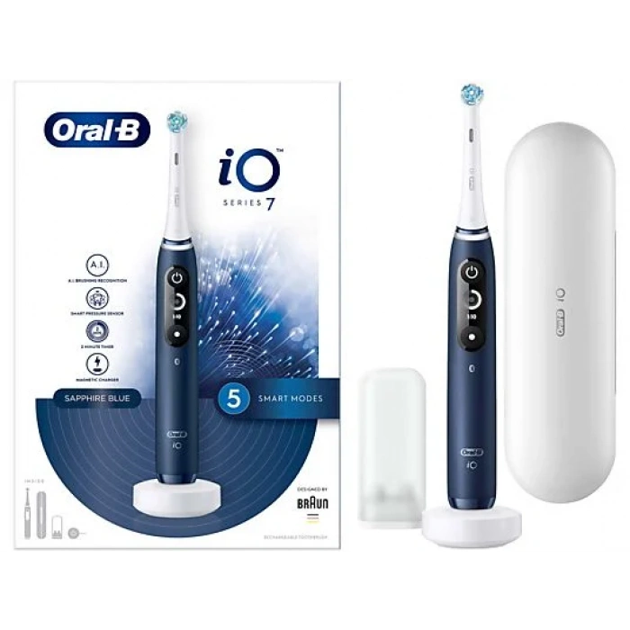 ORAL B iO 7 Şarjlı Diş Fırçası Safir Mavisi Manyetik Şarj ve Seyahat Kabı