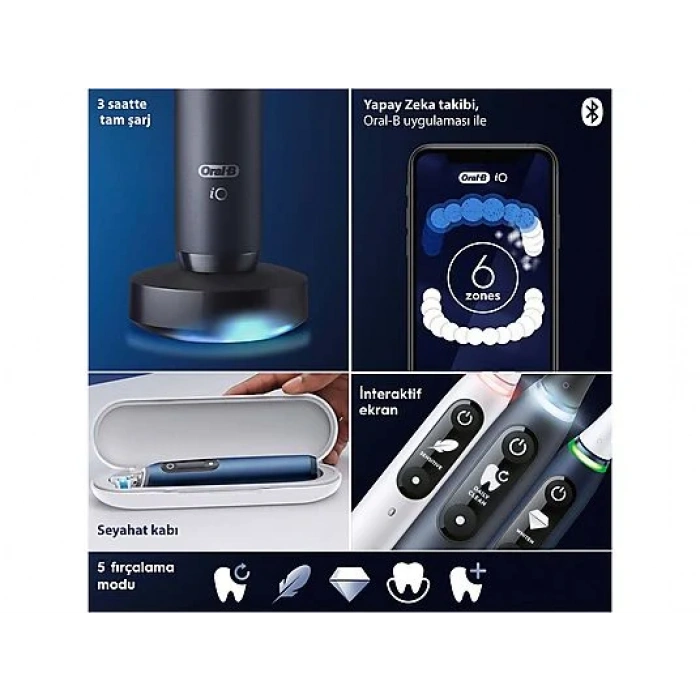 ORAL B iO 7 Şarjlı Diş Fırçası Safir Mavisi Manyetik Şarj ve Seyahat Kabı