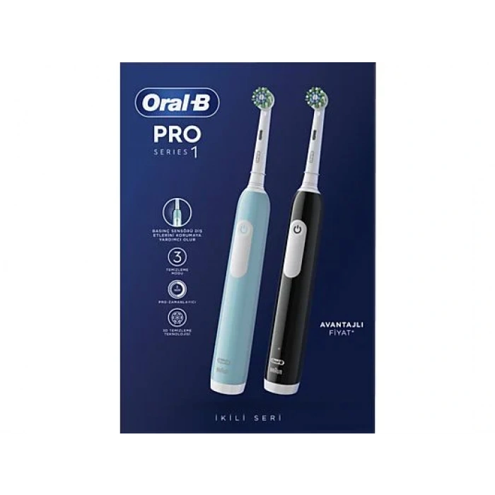 ORAL B Pro 1 Series 1 İkili Paket Siyah ve Mavi Şarjlı Diş Fırçaları