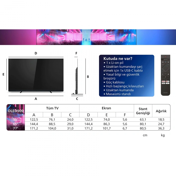 PHILIPS 55OLED909/12 55 inç 139 Ekran Bowers & Wilkins Dolby Vision & Atmos 4K UHD Ambilight TV