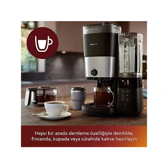 PHILIPS HD7888/01 All In One Brew Öğütücülü Filtre Kahve Makinesi Siyah Krom