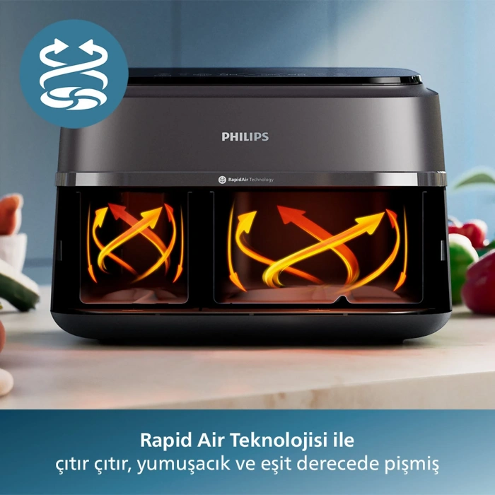 PHILIPS NA350/00 3000 Serisi Çift Hazneli Airfryer Siyah