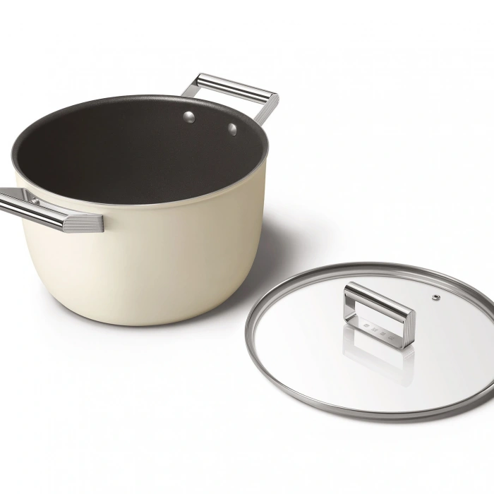 Smeg Cookware Krem Tencere Cam Kapaklı 26 cm