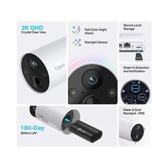 TP-LINK Tapo C420S2, 2K 4MP QHD, AI Desteği,Renkli Gece Görüşü, Kablosuz Bataryalı Güvenlik Kamerası