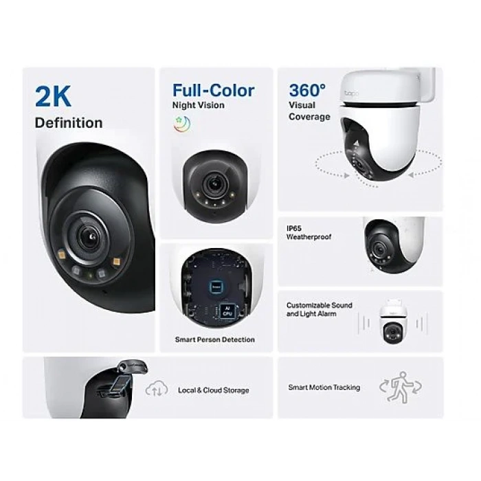 TP-LINK Tapo C510W, 2K 3MP, Hareket Takibi, 360°, IP65, Renkli Gece Görüşü, Wi-Fi Güvenlik Kamerası