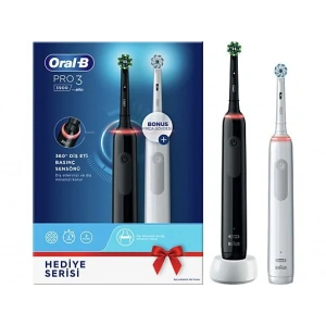 ORAL B Pro 3900 Şarjlı Diş Fırçası 2'li Avantaj Paketi Siyah&Beyaz