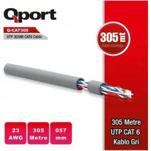 Qport Q-CAT6 CAT6 305M UTP 23Awg Kablo Gri