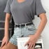 V YAKA GRİ TİŞÖRT