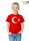 ataş Çocuk Bayraklı Tişört Kırmızı Renk 23 Nisan, 19 Mayıs, 29 Ekim Özel Pamuklu Kısa Kol