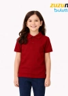 Bordo Okul Tişörtü Unisex Kısa Kollu Polo Yaka Pamuklu Düz Renk