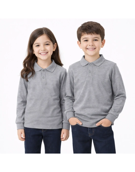 okul gri Polo Yaka uzunkol tişört kıyafetleri üniforması çocuk genç